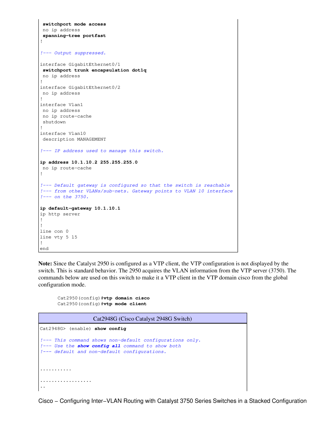 Cisco Systems 3750 manual Ip address 10.1.10.2, Ip default−gateway 