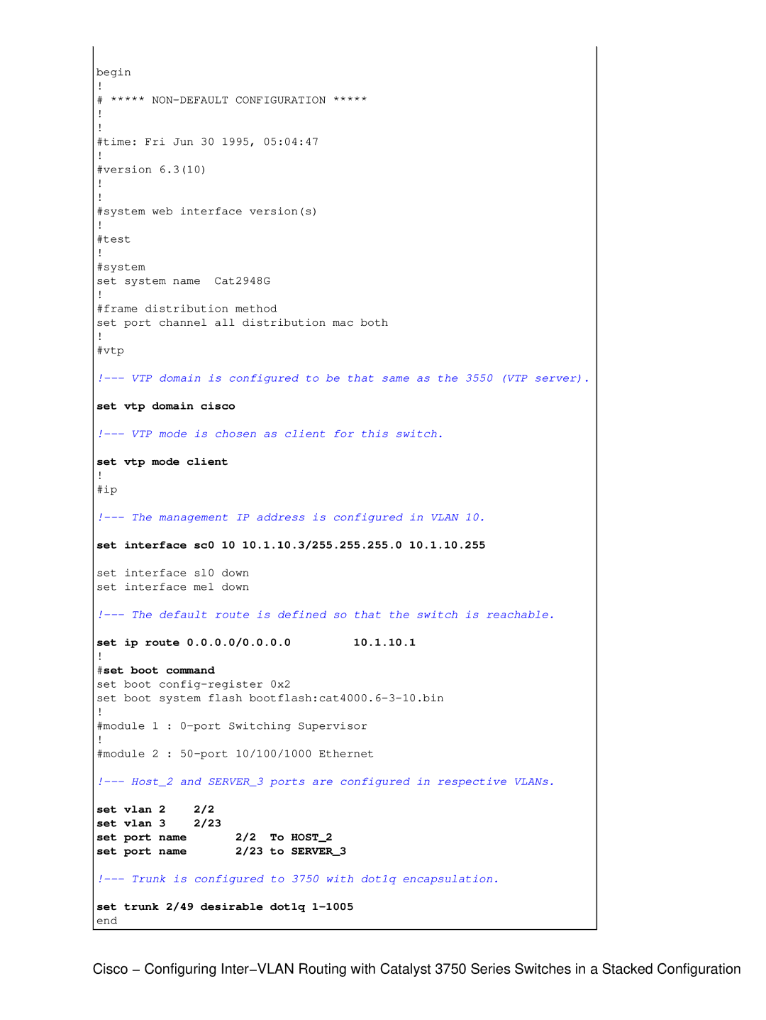 Cisco Systems 3750 manual Set vtp domain cisco, Set vtp mode client, Set interface sc0 10 10.1.10.3/255.255.255.0 