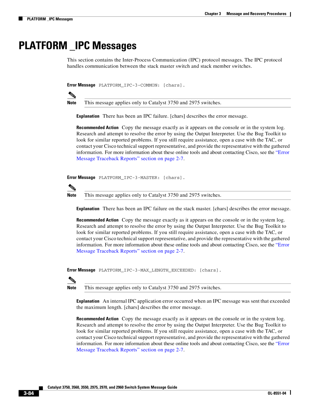 Cisco Systems 3750 manual Platform IPC Messages 