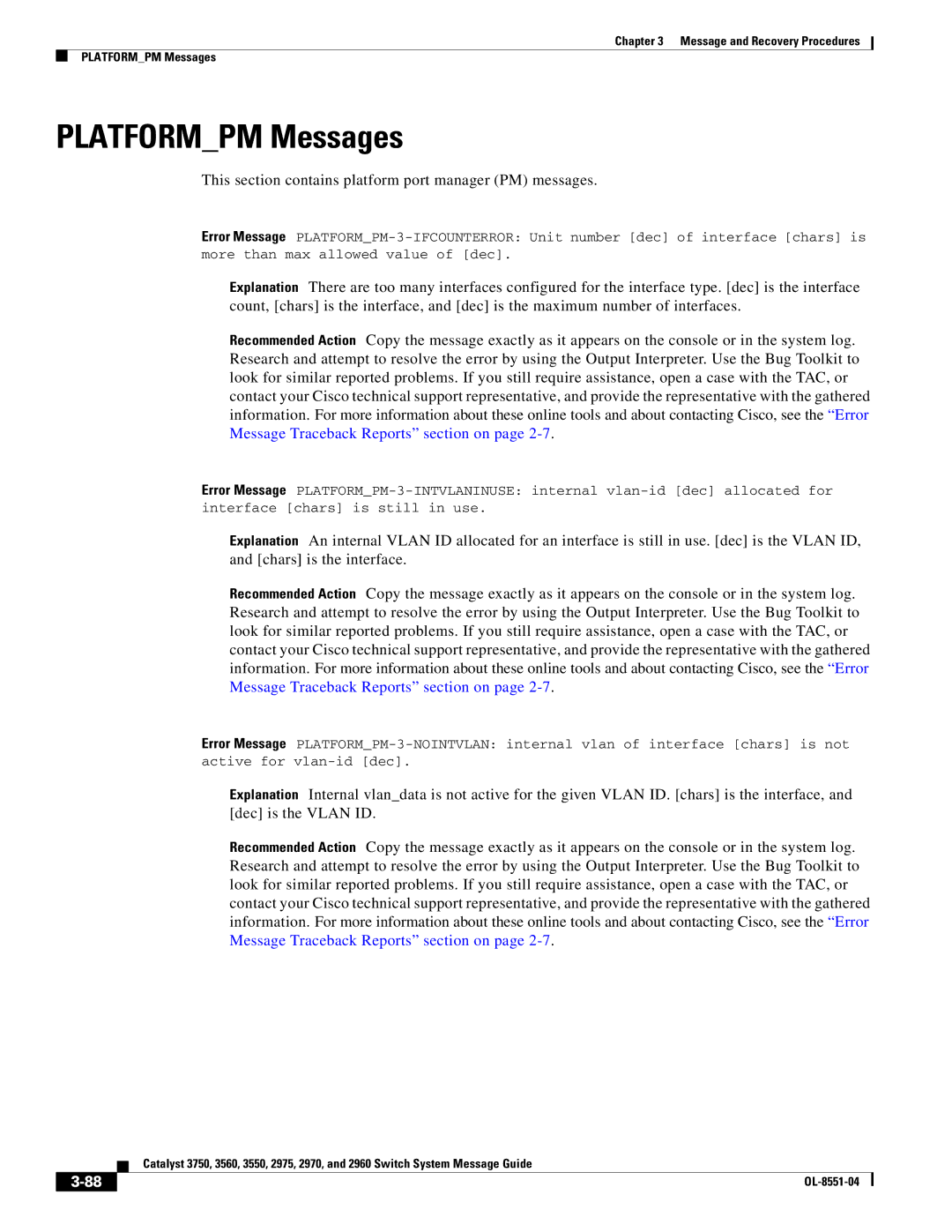 Cisco Systems 3750 manual Platformpm Messages, This section contains platform port manager PM messages 