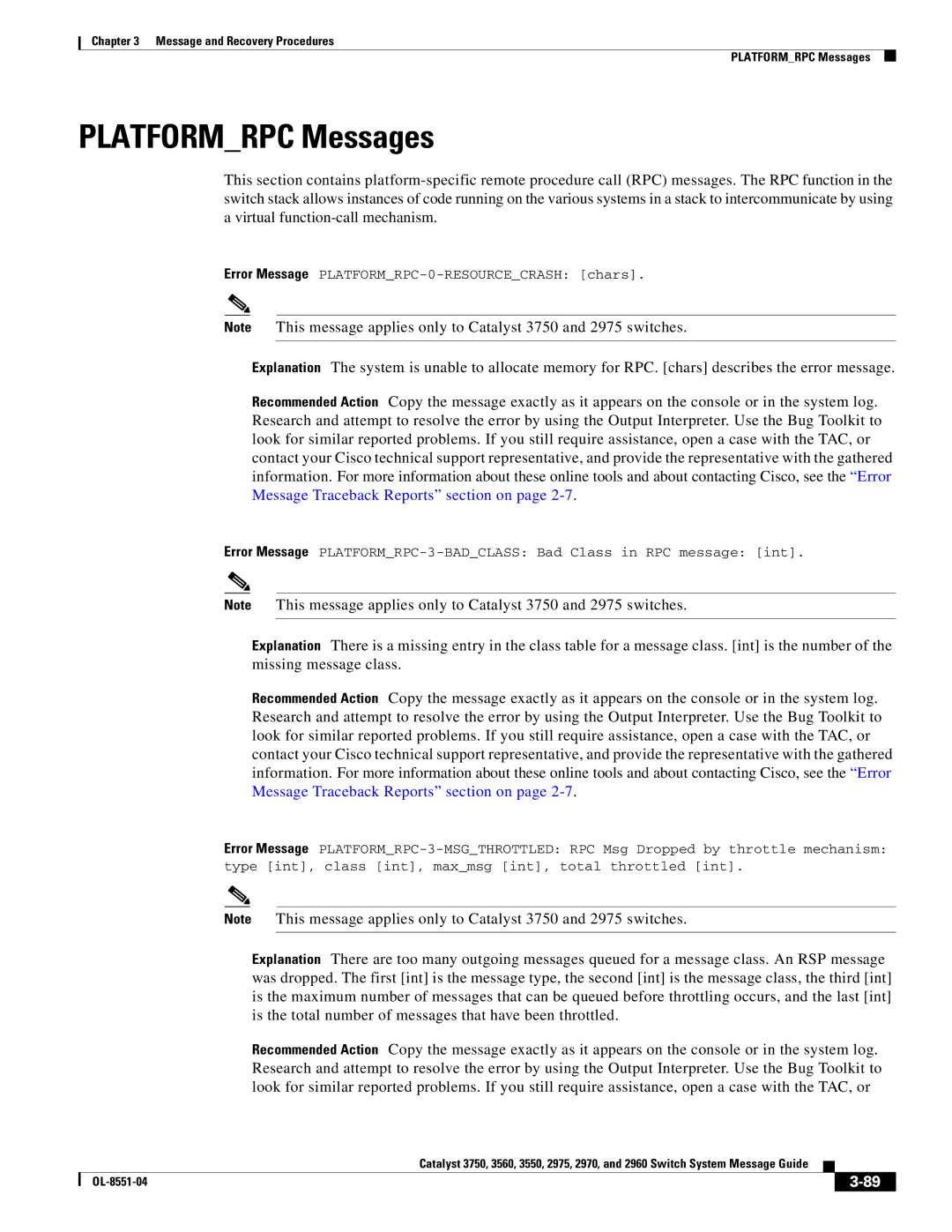 Cisco Systems 3750 manual Platformrpc Messages 