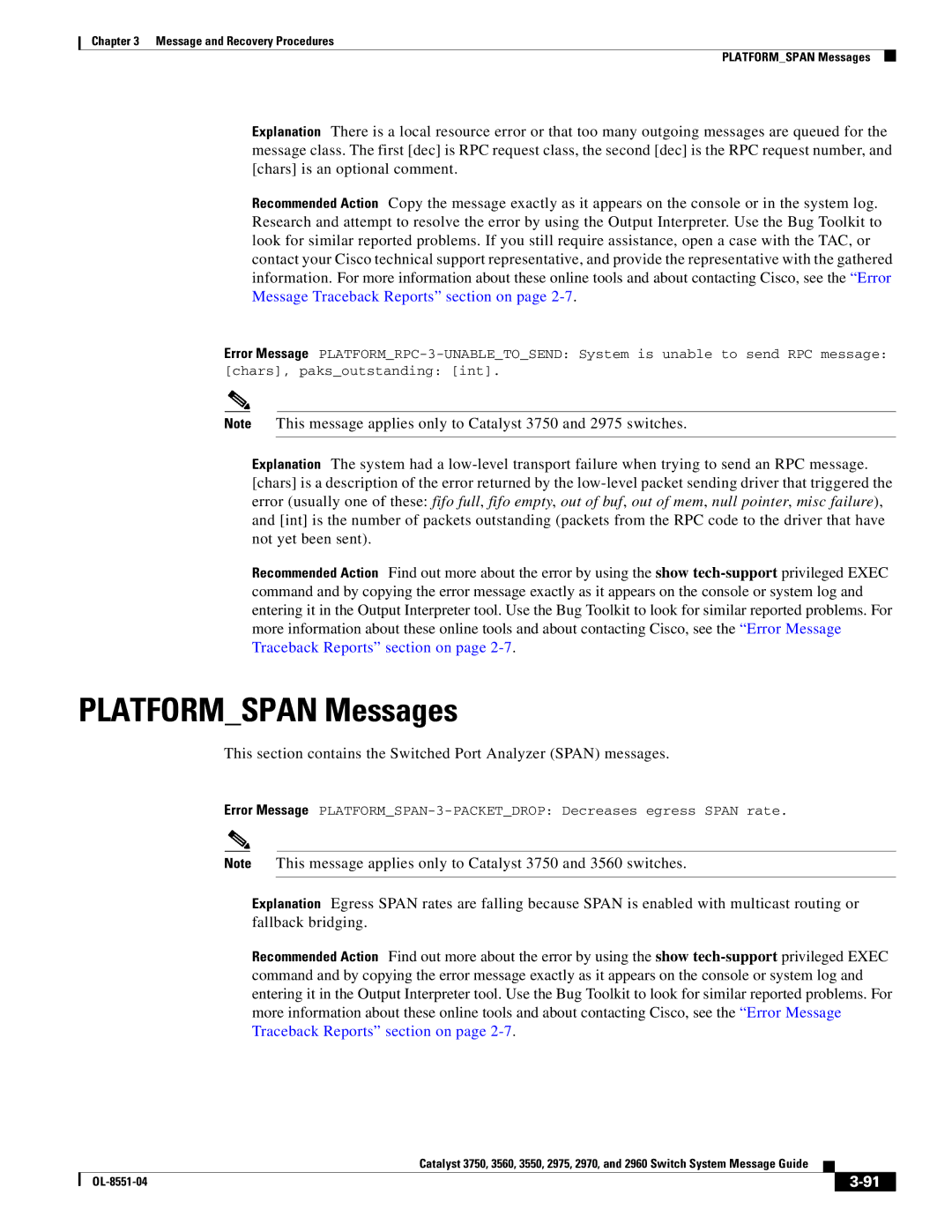 Cisco Systems 3750 manual Platformspan Messages 