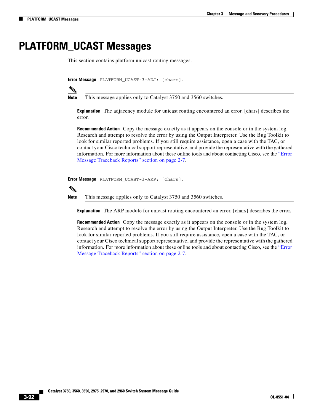 Cisco Systems 3750 manual Platformucast Messages, This section contains platform unicast routing messages 