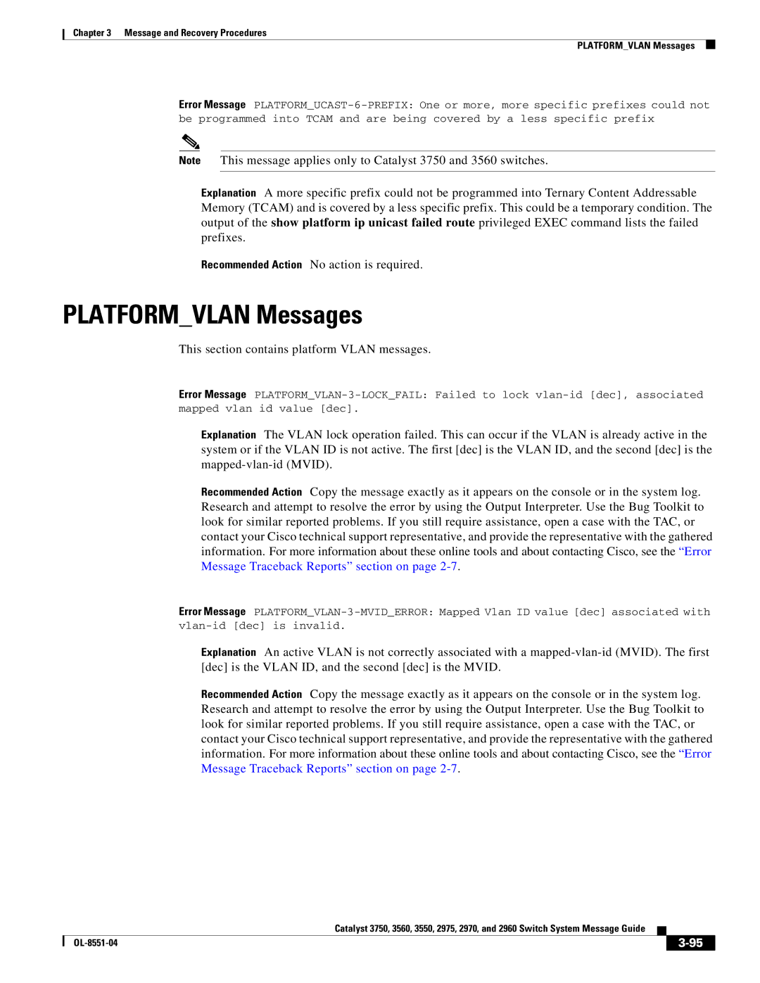 Cisco Systems 3750 manual Platformvlan Messages, This section contains platform Vlan messages 