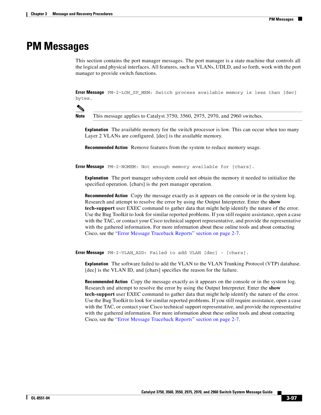 Cisco Systems 3750 manual PM Messages 