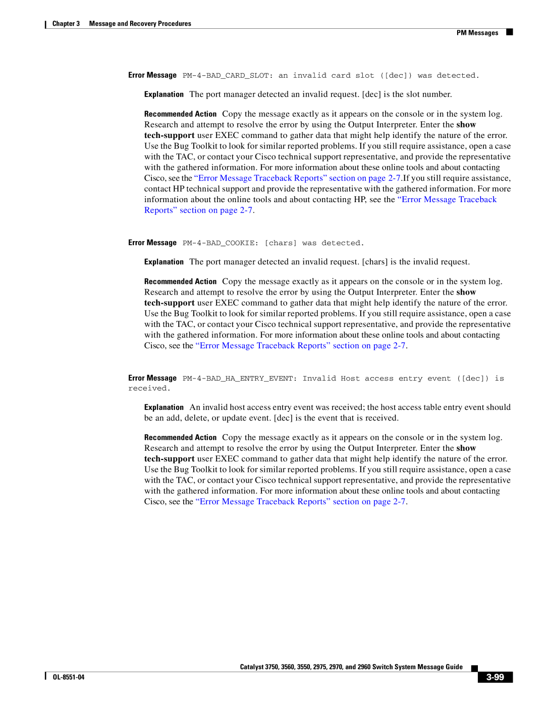 Cisco Systems 3750 manual Error Message PM-4-BADCOOKIE chars was detected 