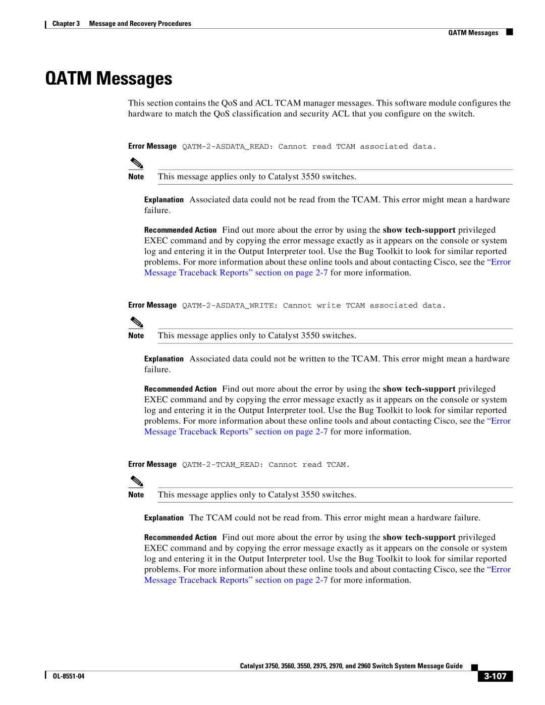 Cisco Systems 3750 manual Qatm Messages, 107 