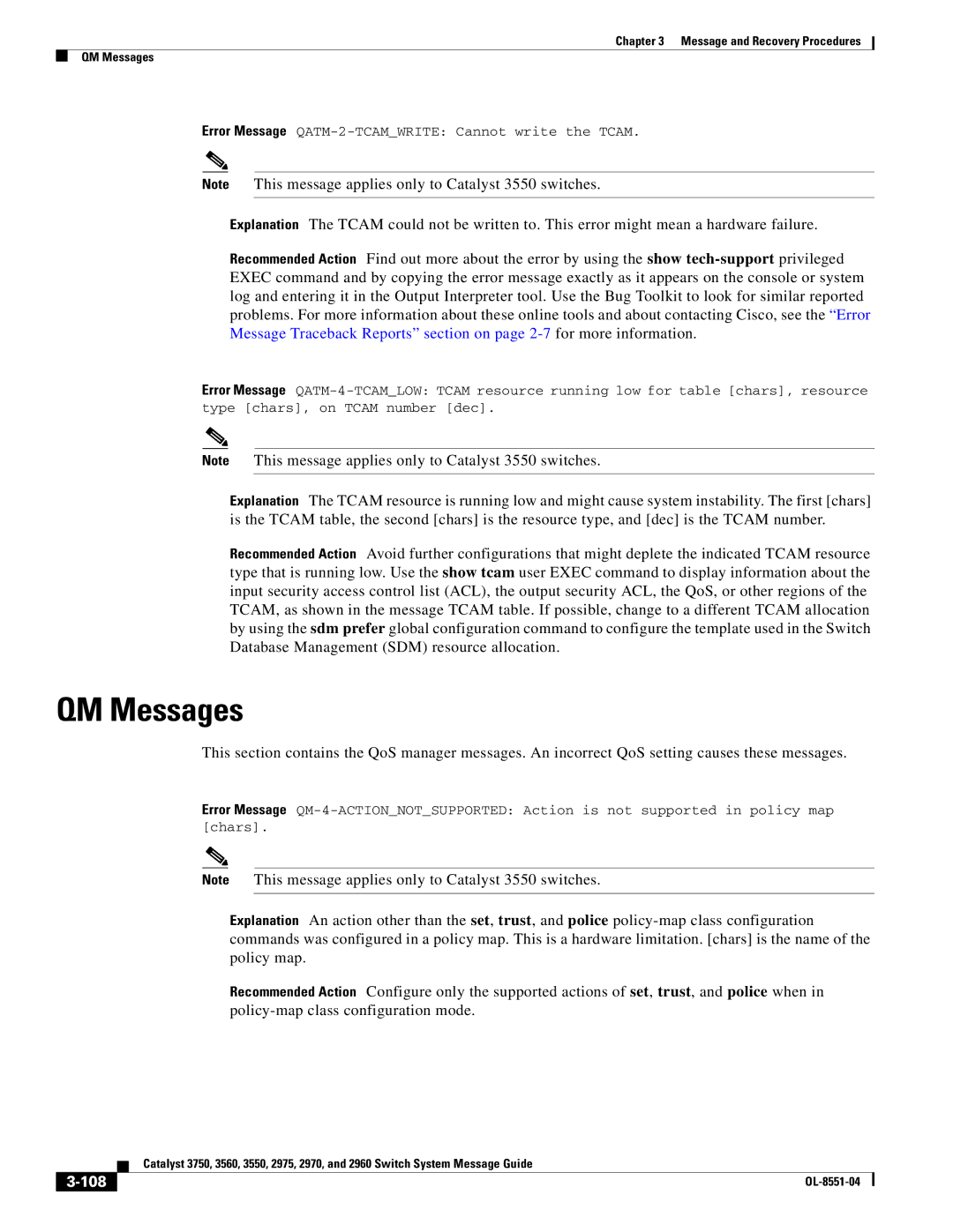 Cisco Systems 3750 manual QM Messages, 108 