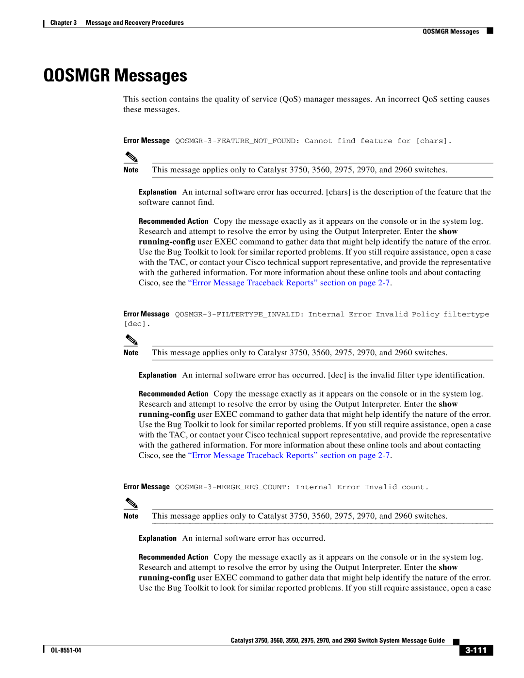 Cisco Systems 3750 manual Qosmgr Messages, 111 