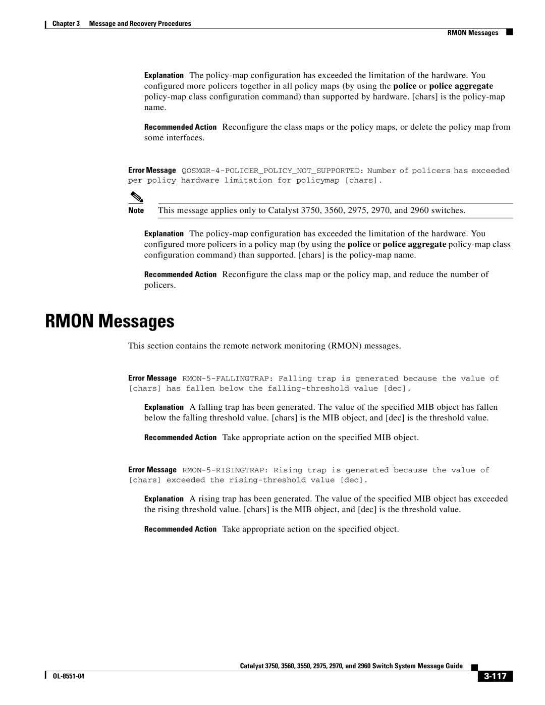 Cisco Systems 3750 manual Rmon Messages, 117 