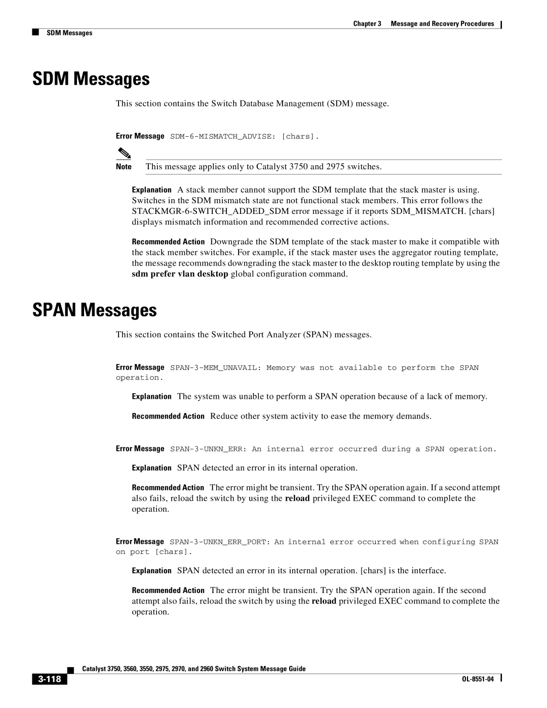 Cisco Systems 3750 manual SDM Messages, Span Messages, 118 