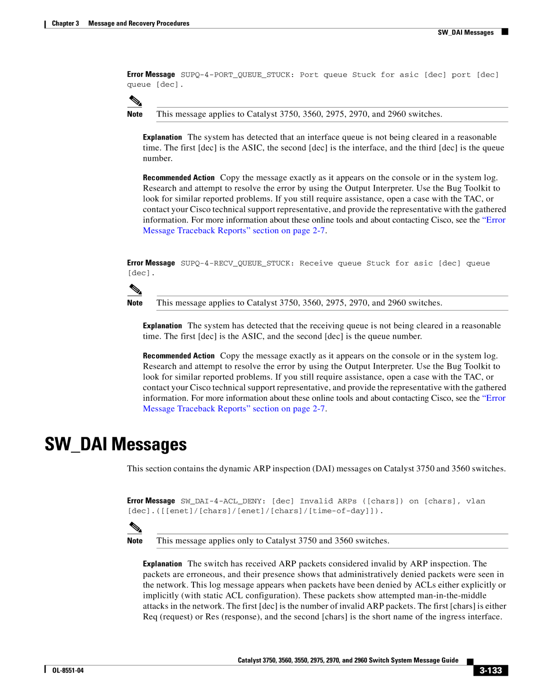 Cisco Systems 3750 manual Swdai Messages, 133 