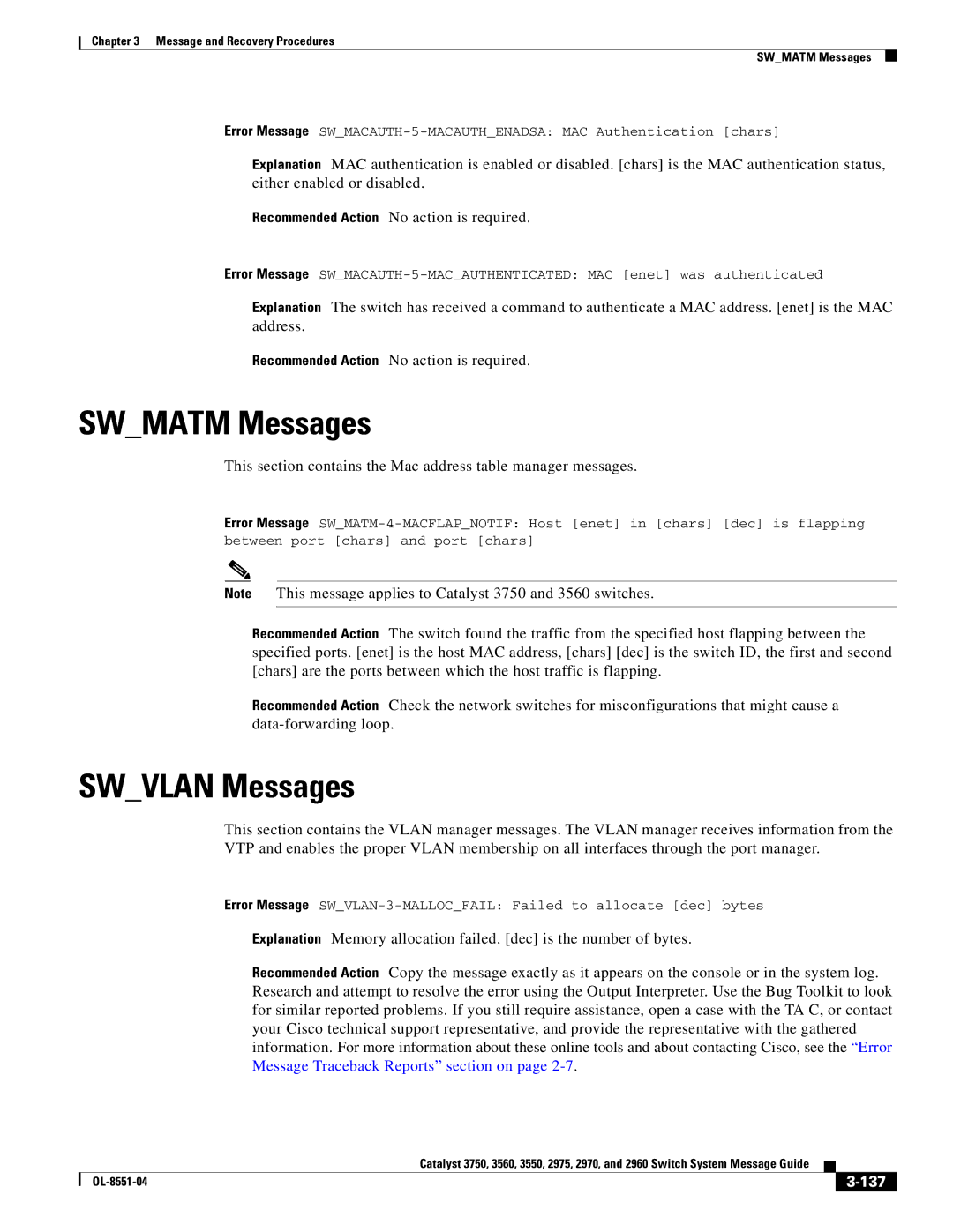 Cisco Systems 3750 manual Swmatm Messages, Swvlan Messages, 137 