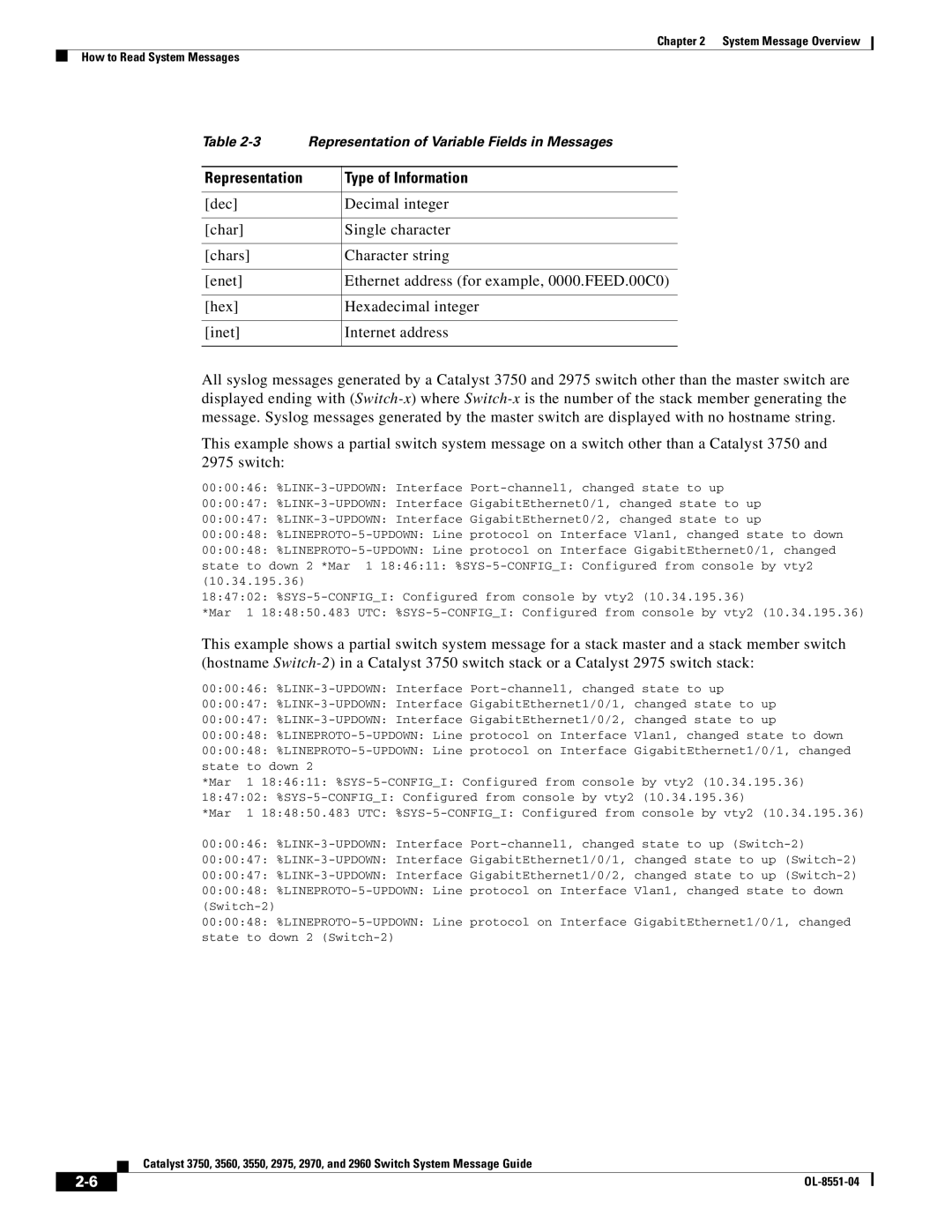 Cisco Systems 3750 manual Type of Information 