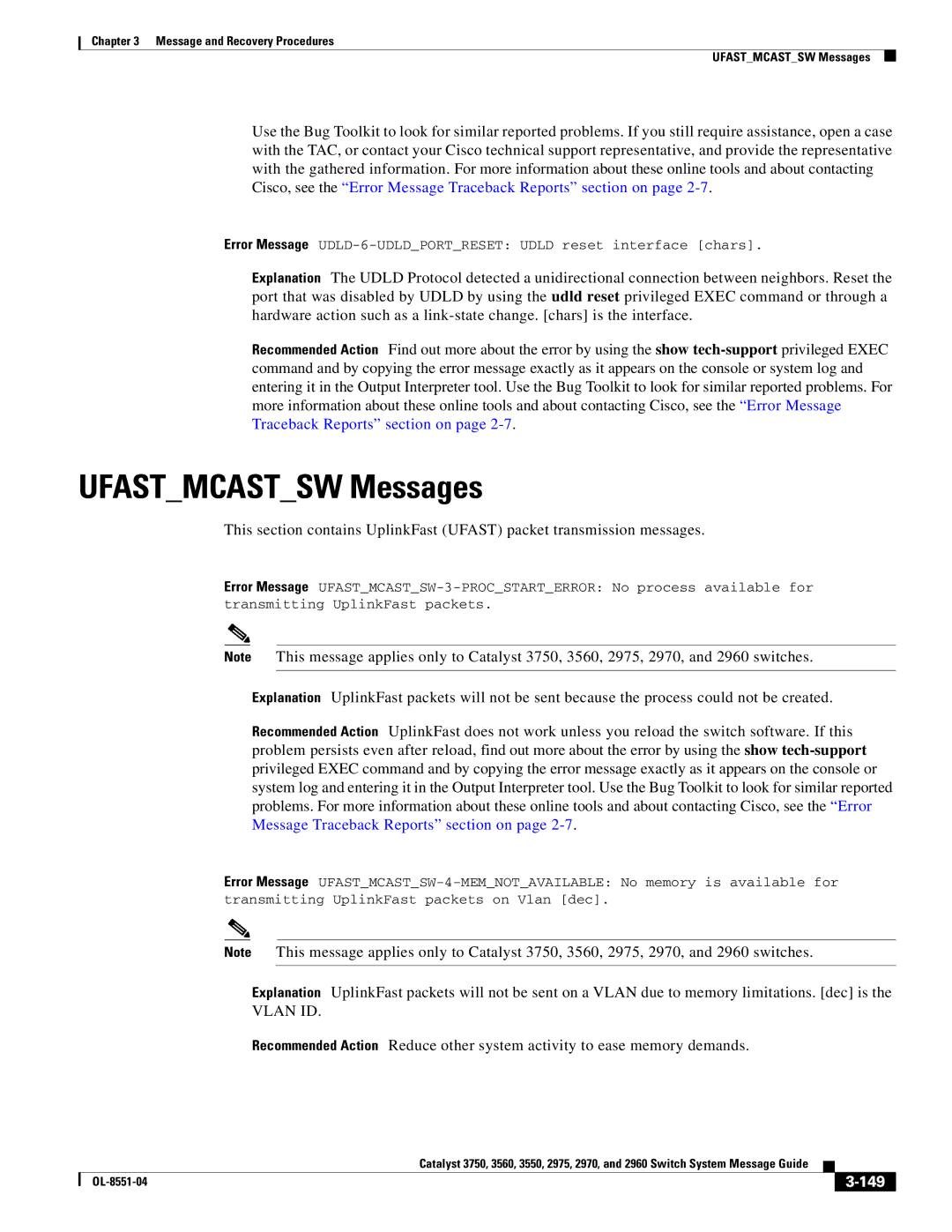 Cisco Systems 3750 manual Ufastmcastsw Messages, 149 