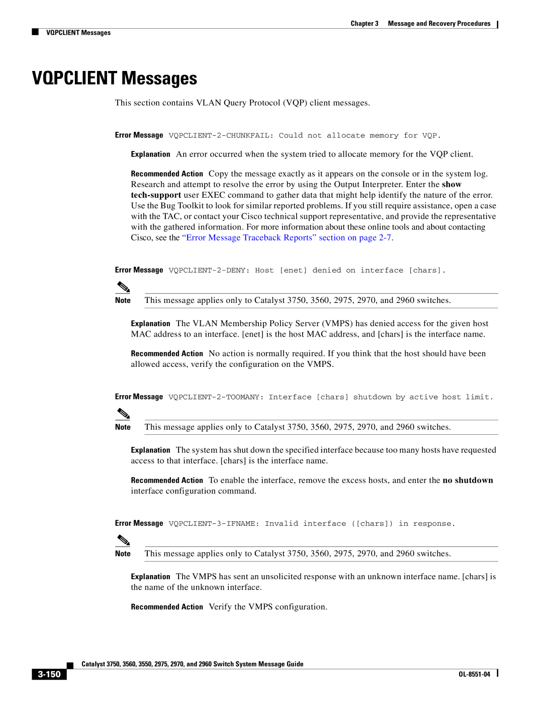 Cisco Systems 3750 manual Vqpclient Messages, 150 