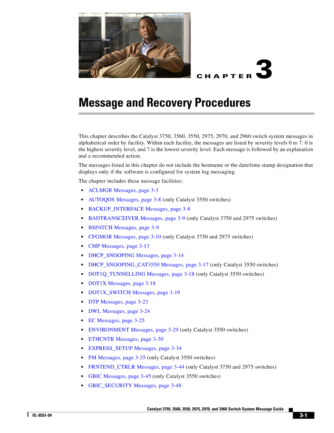 Cisco Systems 3750 manual Message and Recovery Procedures, Autoqos Messages, page 3-8only Catalyst 3550 switches 