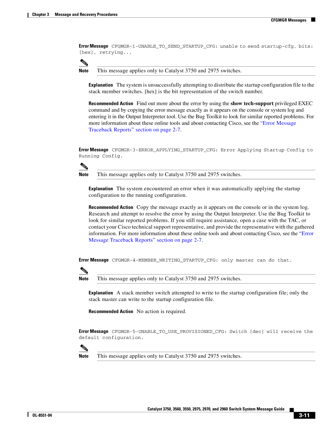 Cisco Systems 3750 manual Message and Recovery Procedures Cfgmgr Messages 