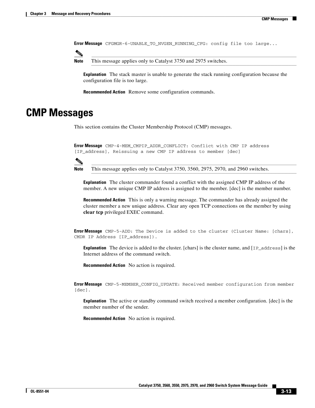 Cisco Systems 3750 manual CMP Messages 