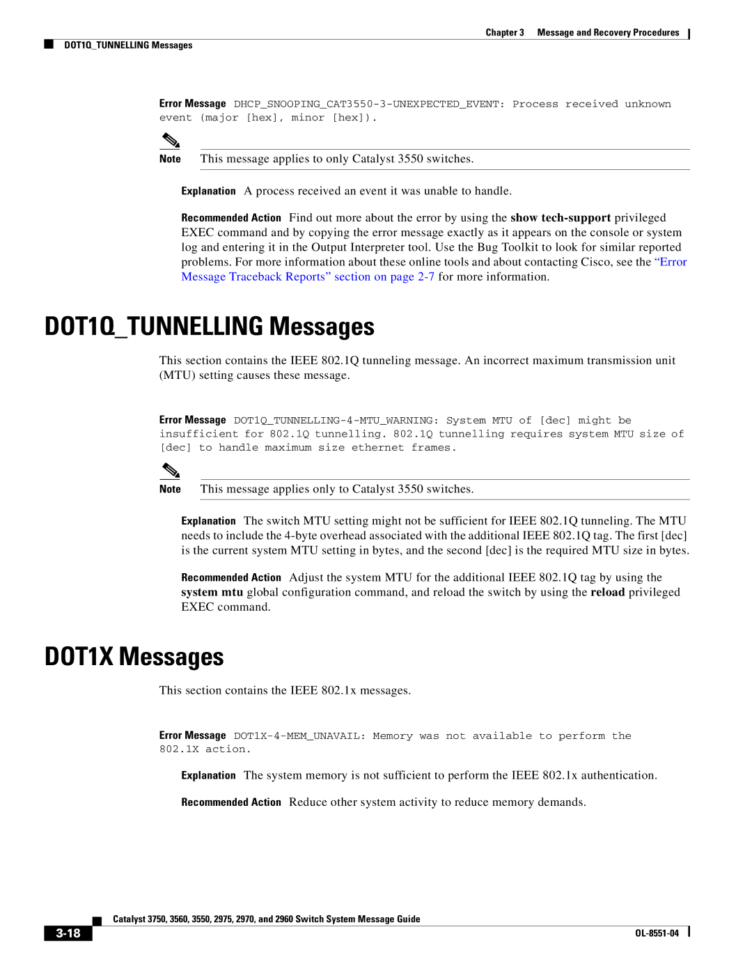 Cisco Systems 3750 manual DOT1QTUNNELLING Messages, DOT1X Messages, This section contains the Ieee 802.1x messages 