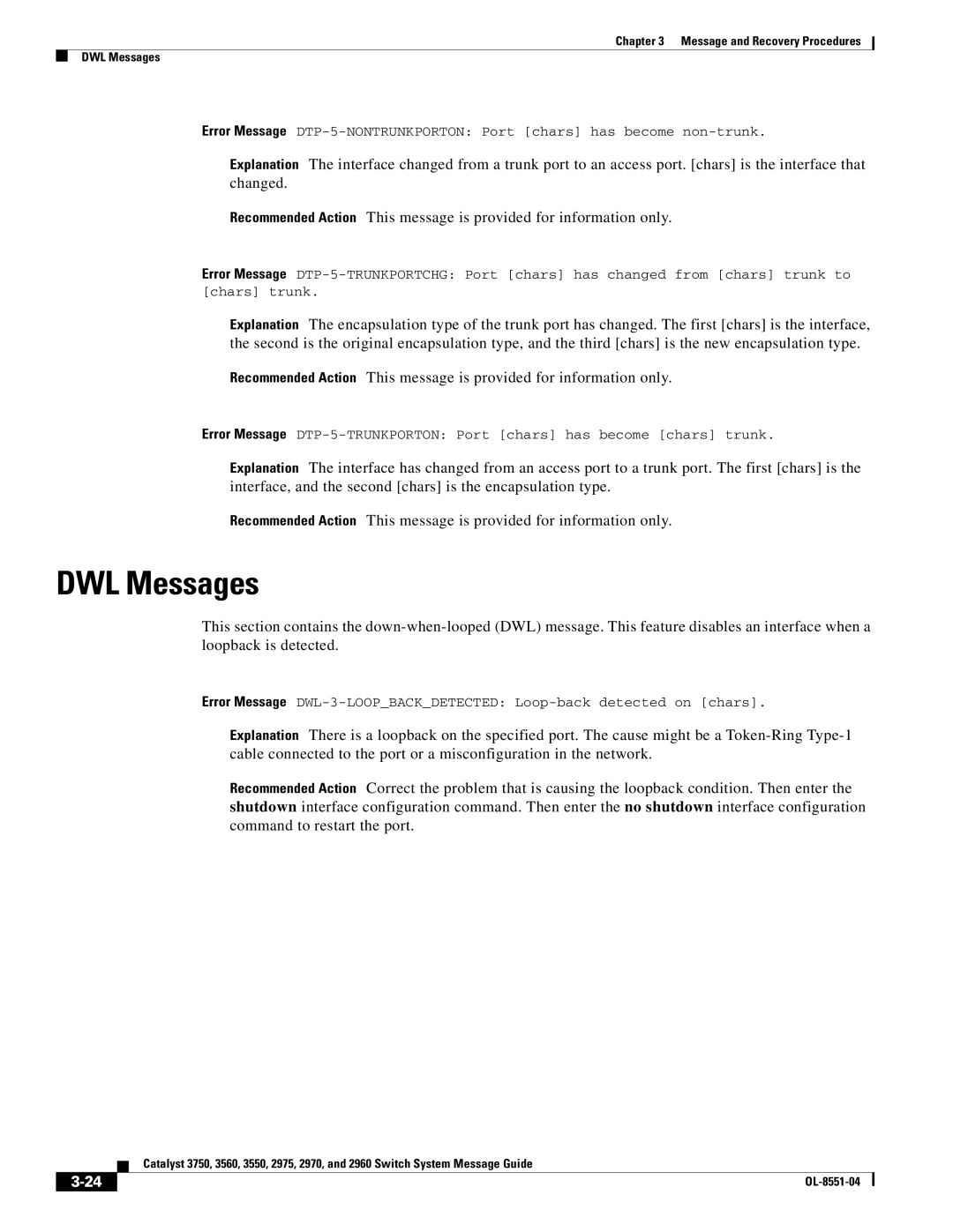 Cisco Systems 3750 manual DWL Messages 