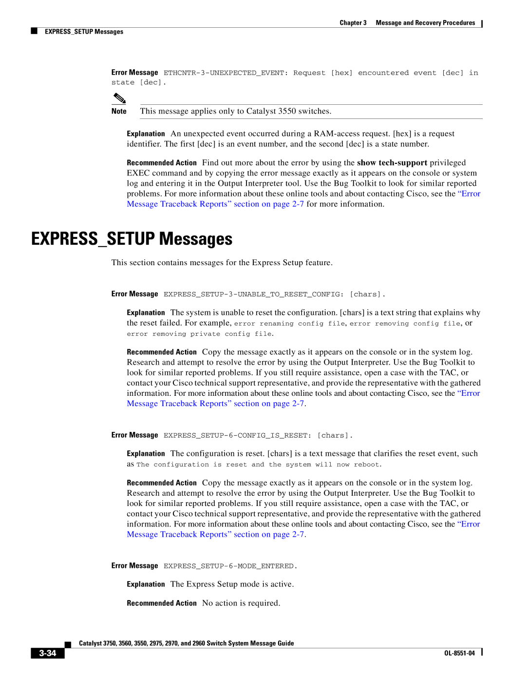 Cisco Systems 3750 manual Expresssetup Messages, This section contains messages for the Express Setup feature 