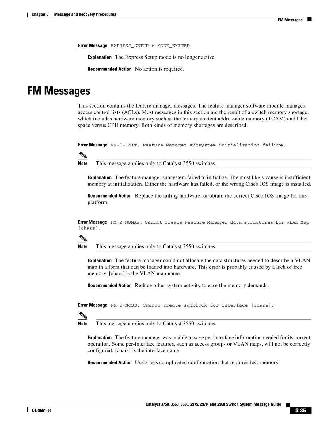 Cisco Systems 3750 manual FM Messages 