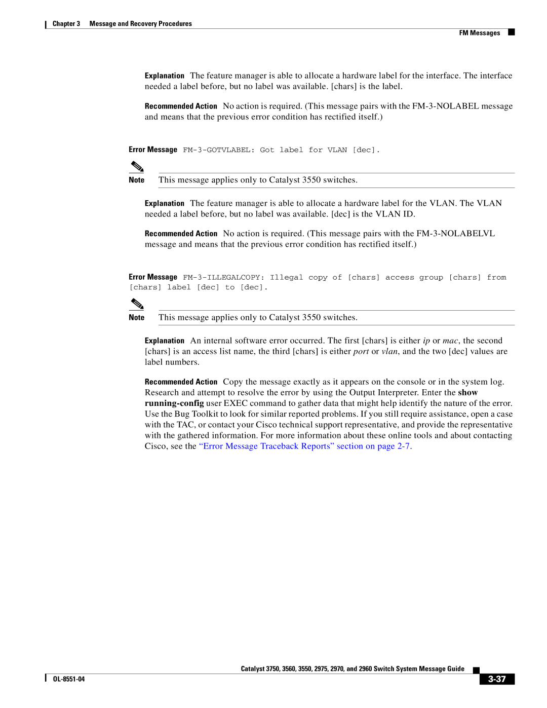 Cisco Systems 3750 manual Error Message FM-3-GOTVLABEL Got label for Vlan dec 