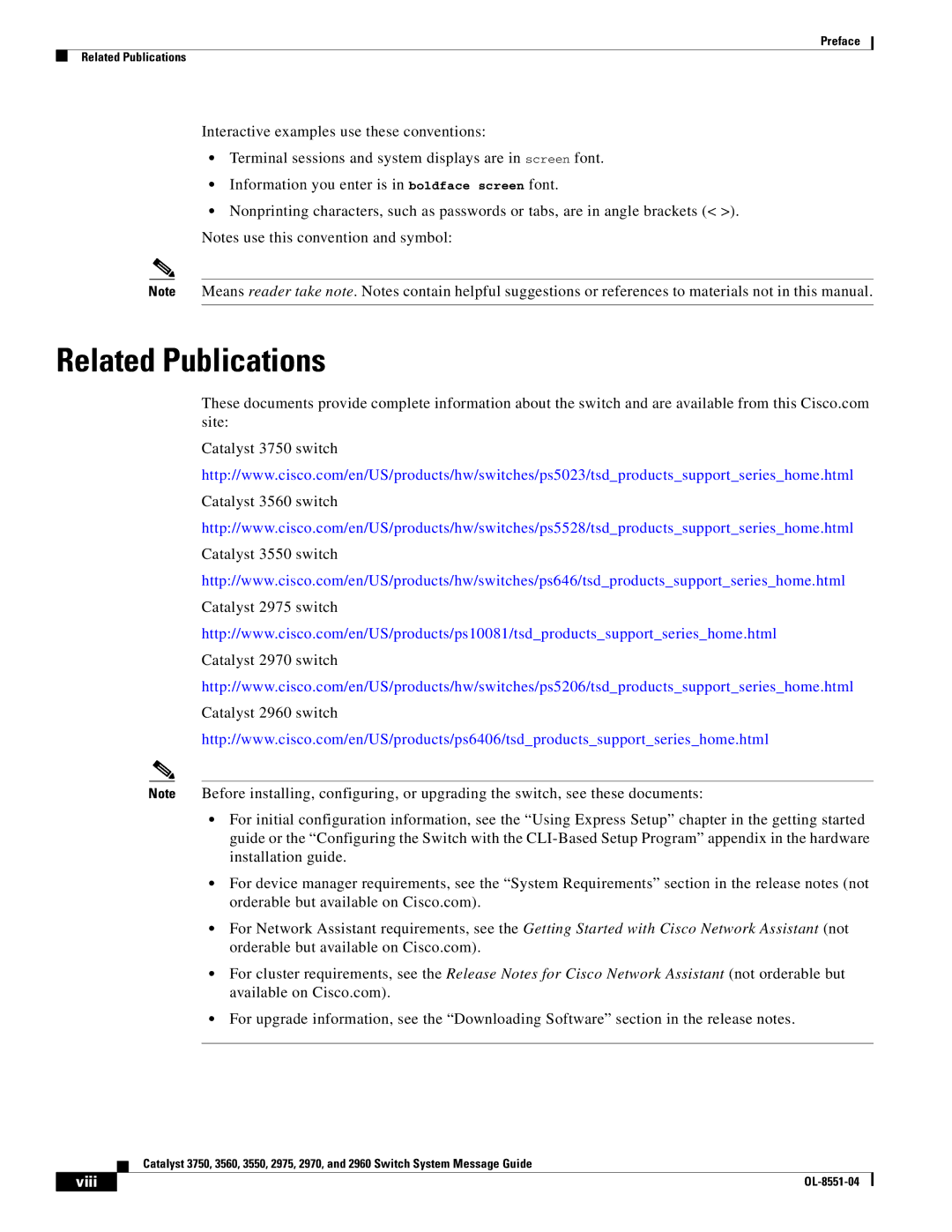 Cisco Systems 3750 manual Related Publications, Viii 