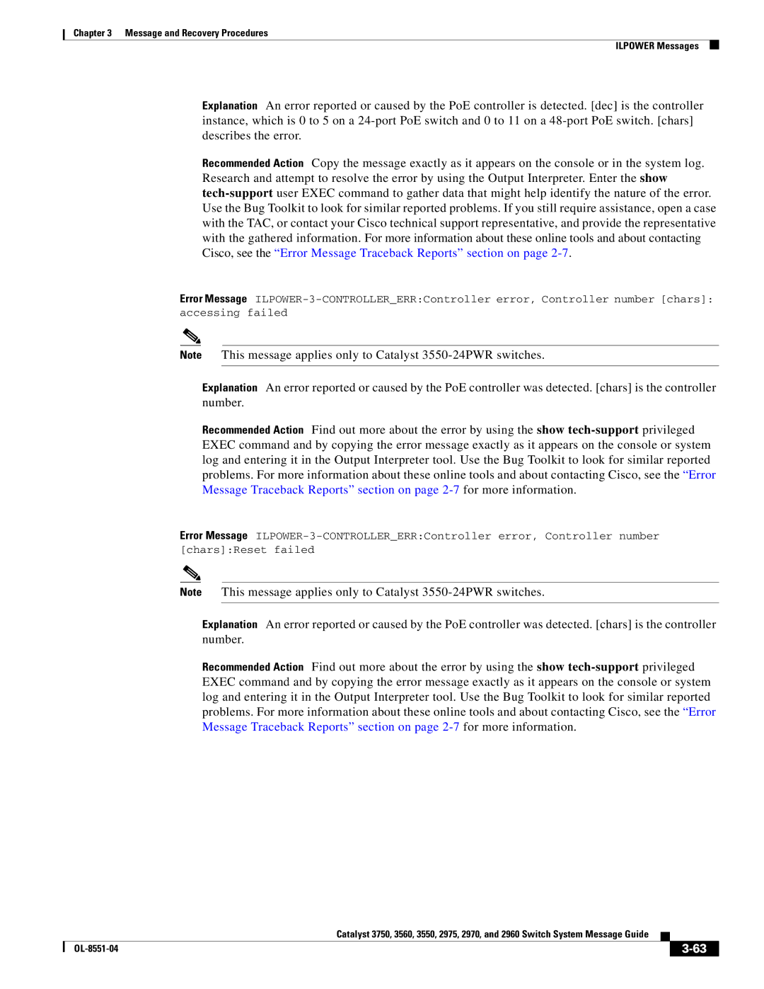 Cisco Systems 3750 manual Message and Recovery Procedures Ilpower Messages 