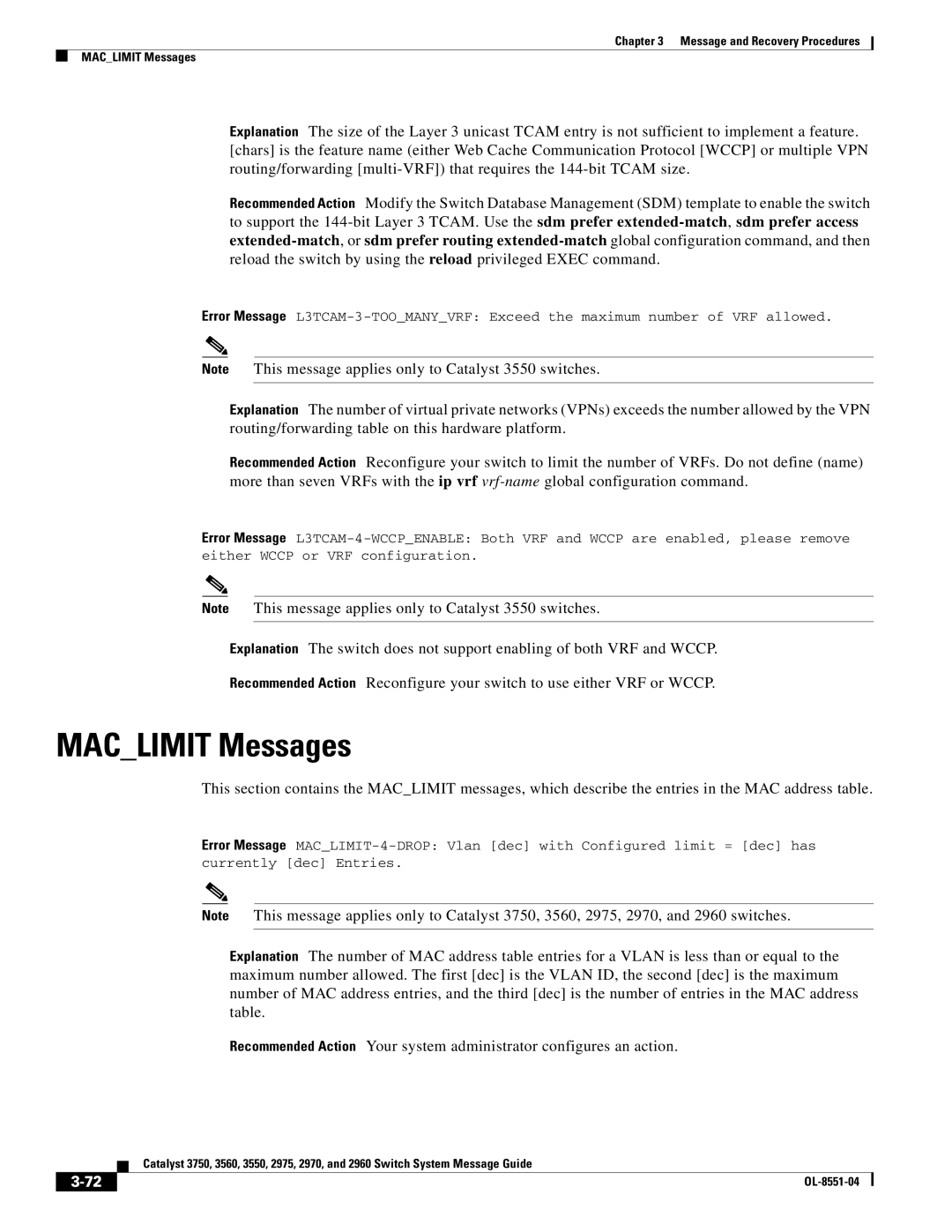 Cisco Systems 3750 manual Maclimit Messages 