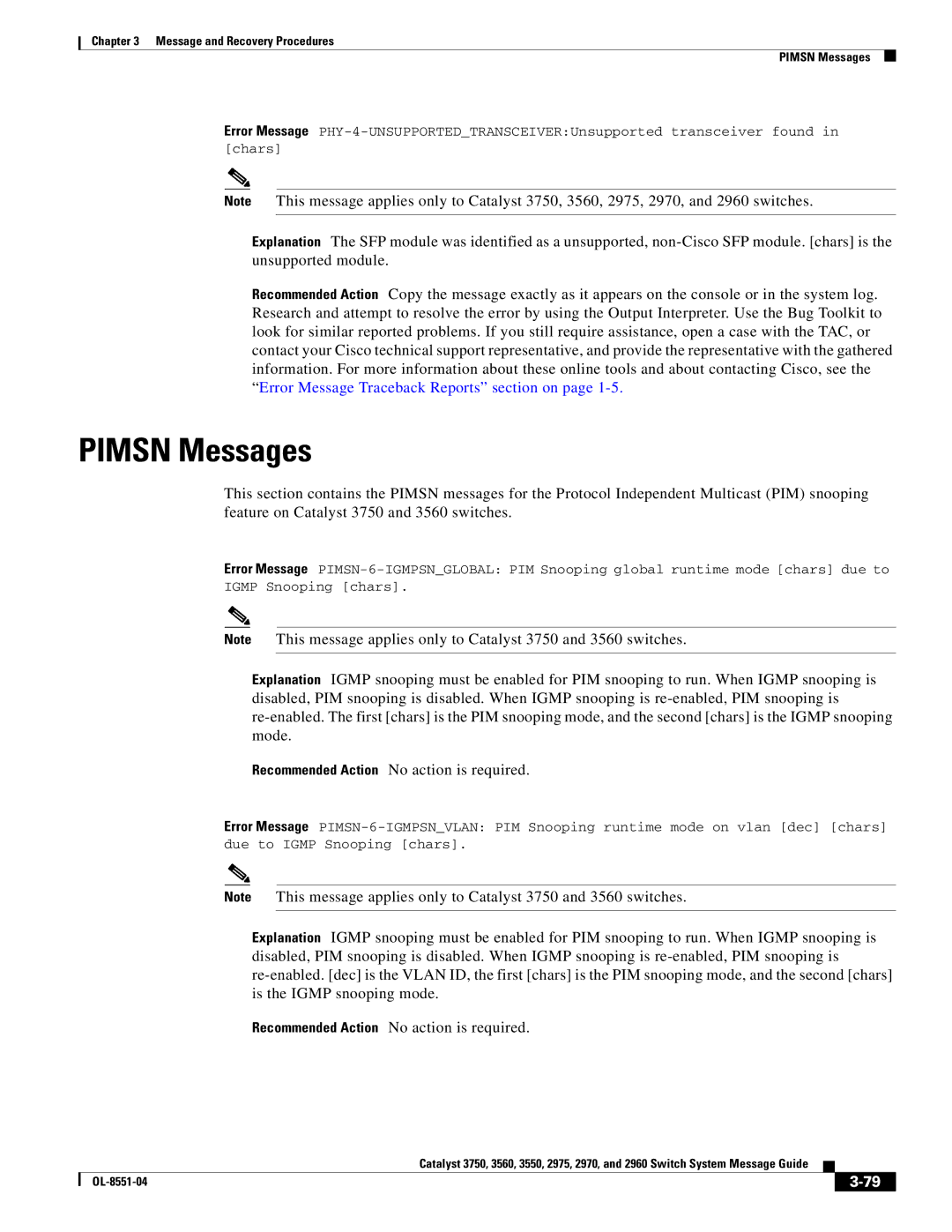 Cisco Systems 3750 manual Pimsn Messages 