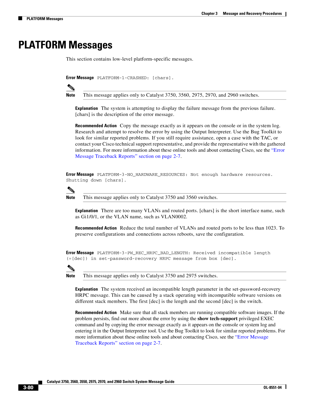 Cisco Systems 3750 manual Platform Messages, This section contains low-level platform-specific messages 