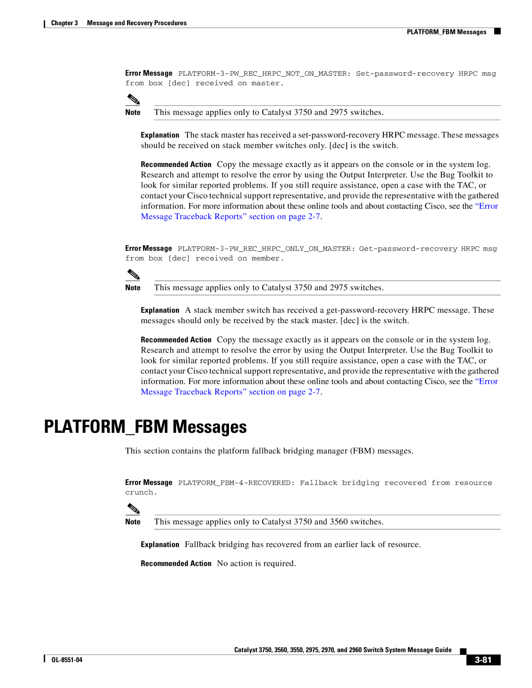 Cisco Systems 3750 manual Platformfbm Messages 