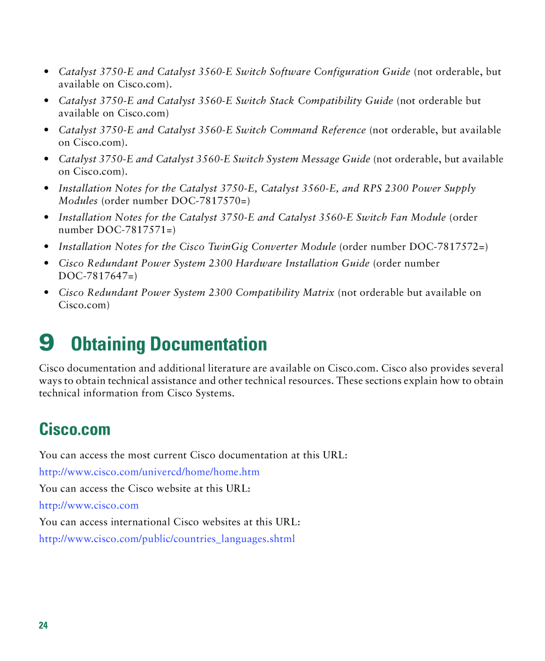 Cisco Systems 3750E-48PD-F manual Obtaining Documentation, Cisco.com 