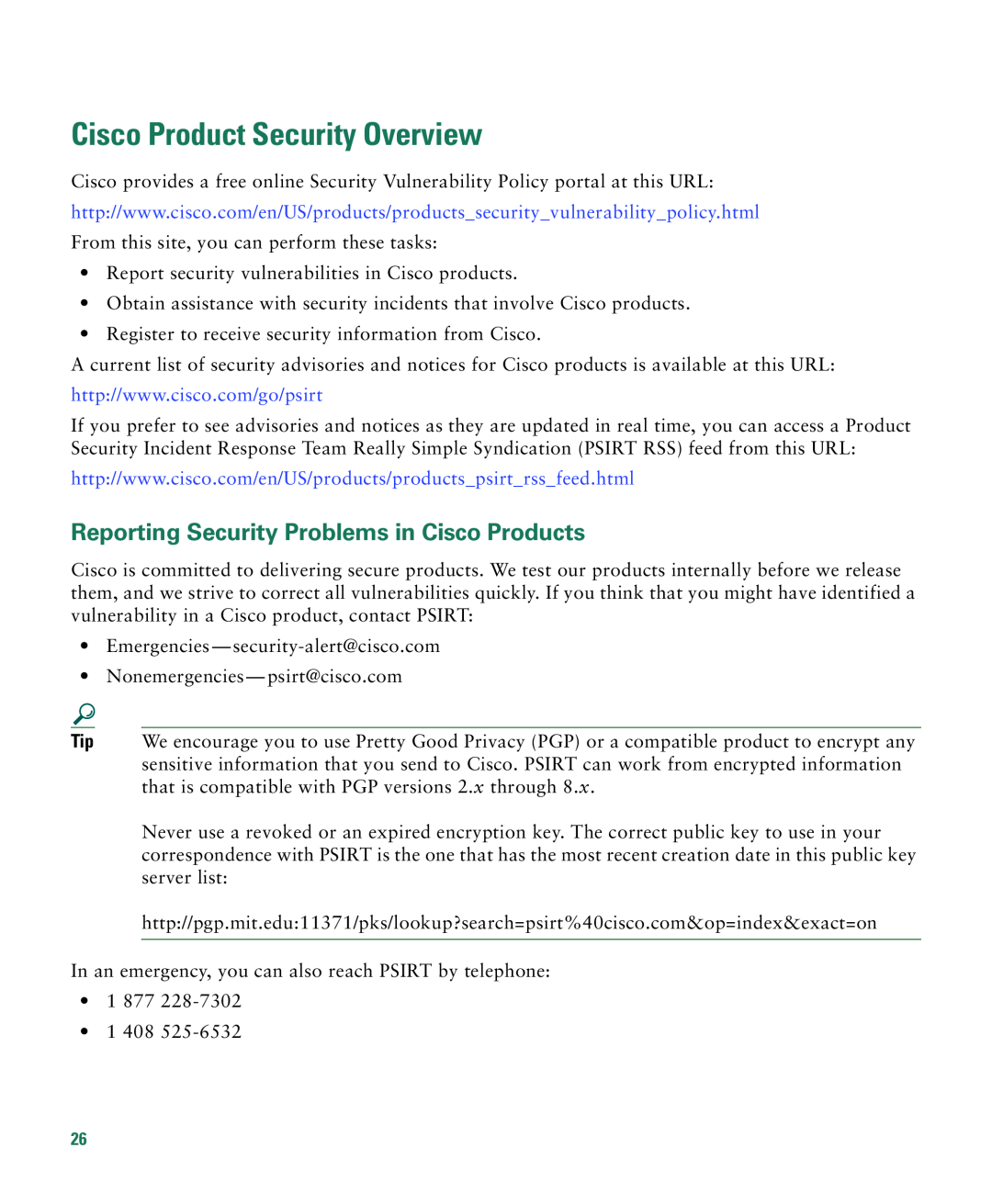 Cisco Systems 3750E-48PD-F manual Cisco Product Security Overview, Reporting Security Problems in Cisco Products 