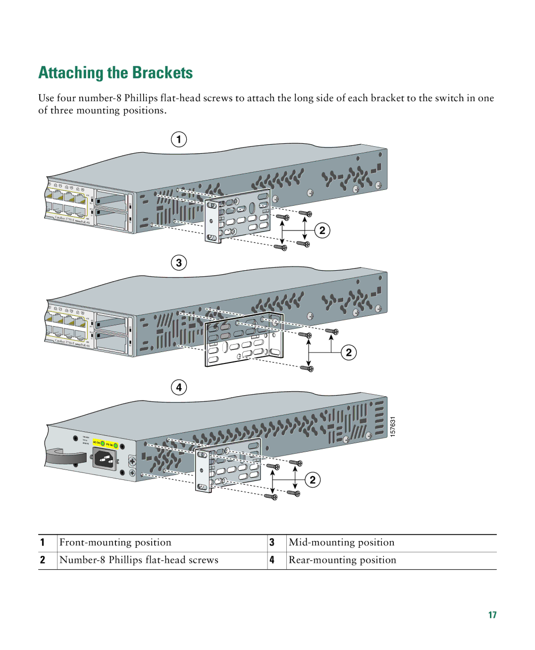 Cisco Systems 3750E-48PD-F manual Attaching the Brackets 