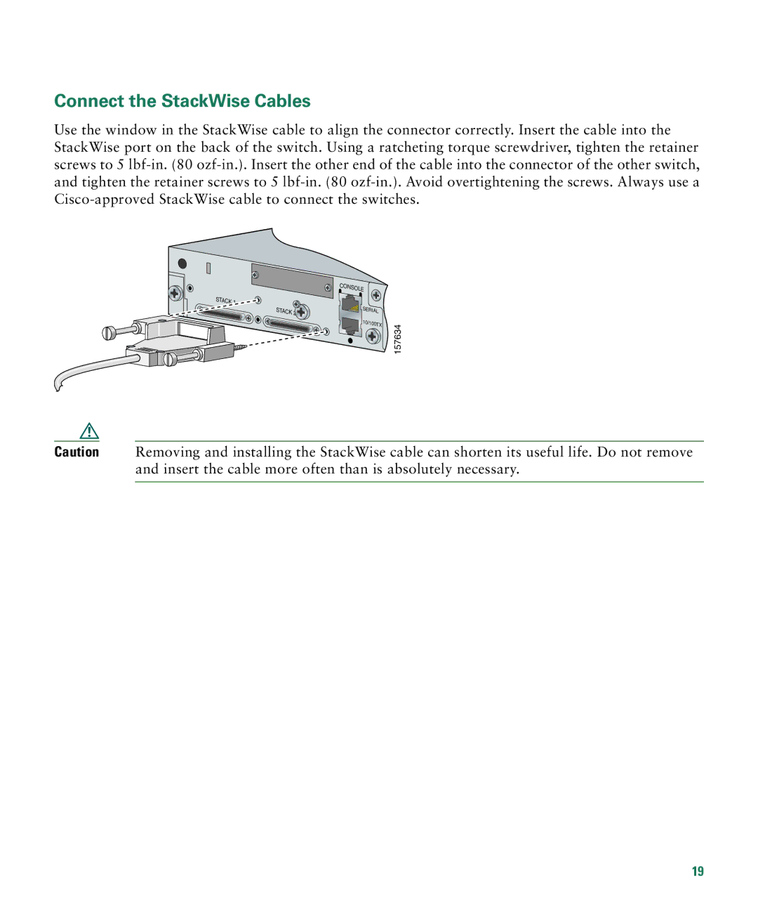 Cisco Systems 3750E-48PD-F manual Connect the StackWise Cables 