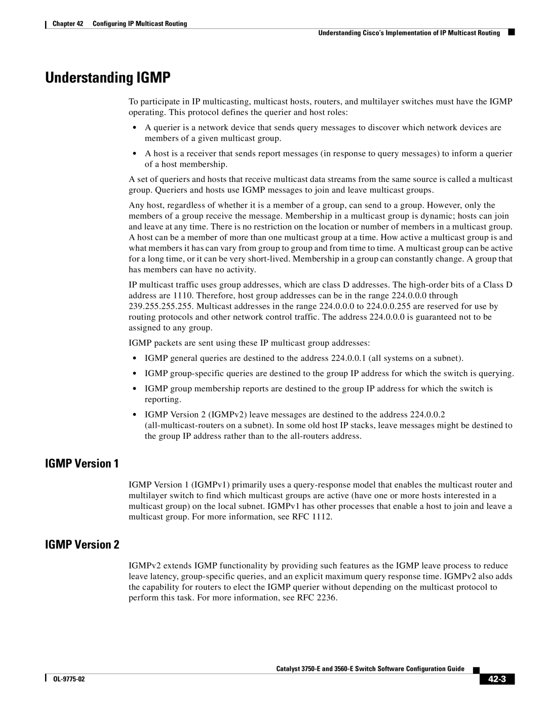 Cisco Systems 3750E manual Understanding Igmp, Igmp Version, 42-3 