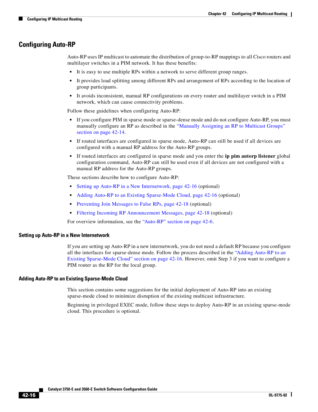 Cisco Systems 3750E manual Configuring Auto-RP, 42-16 