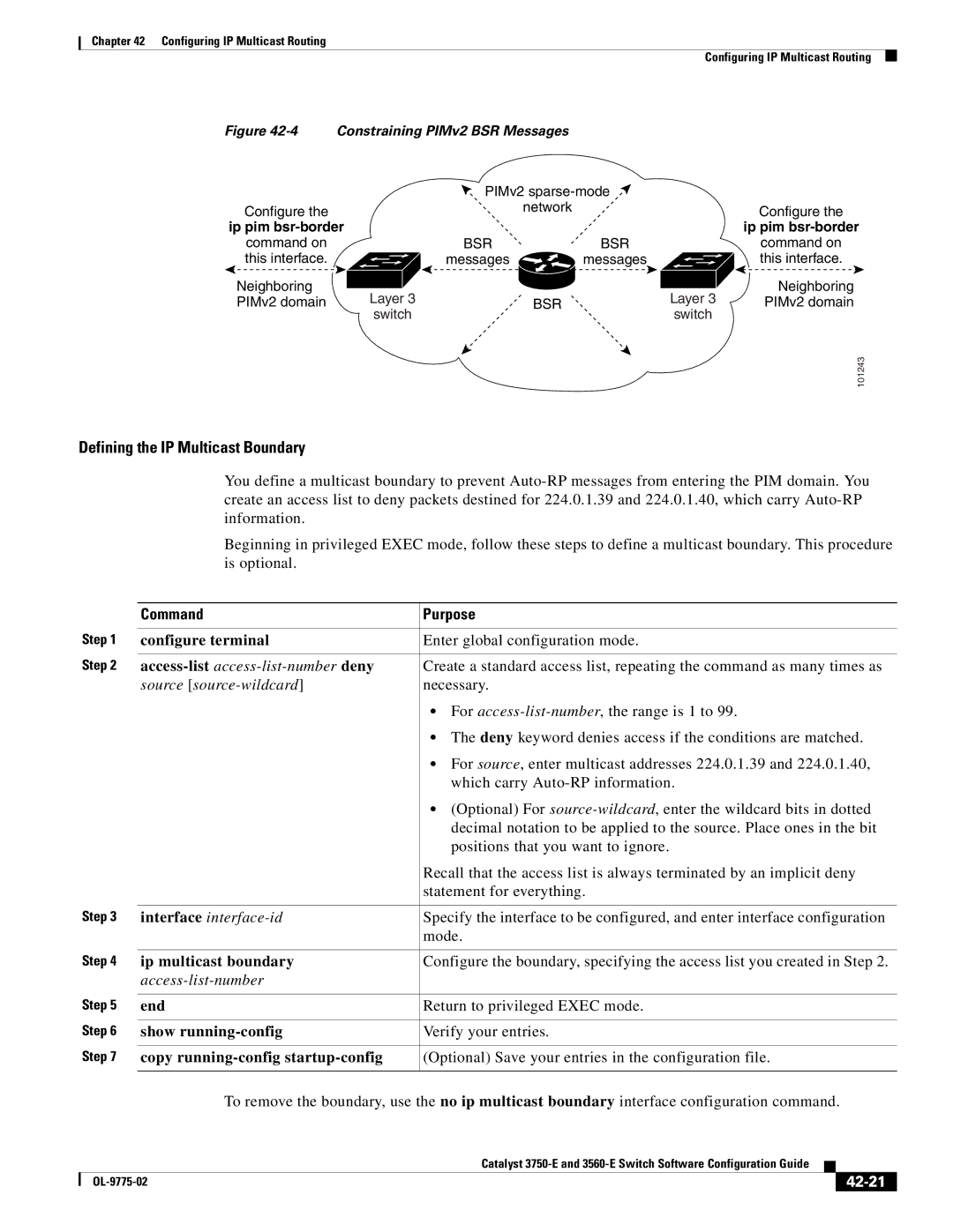 Cisco Systems 3750E manual Ip multicast boundary, 42-21 