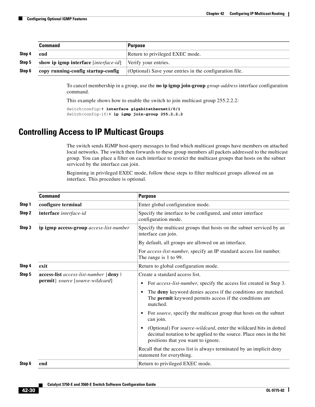 Cisco Systems 3750E Controlling Access to IP Multicast Groups, Show ip igmp interface interface-id Verify your entries 