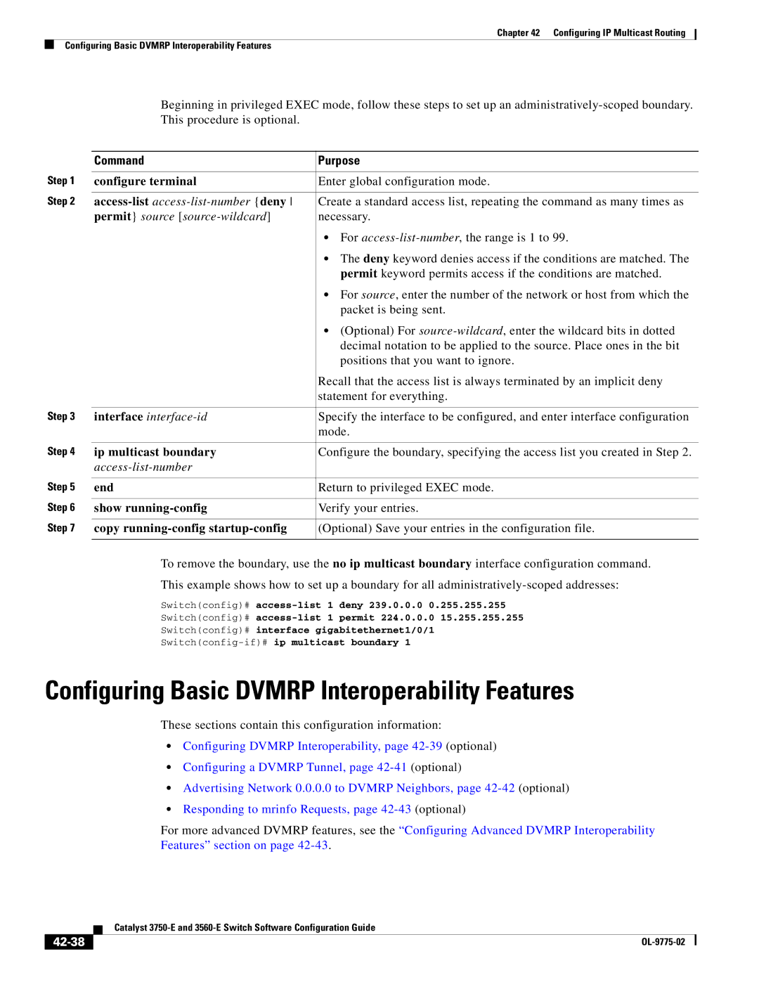 Cisco Systems 3750E manual Configuring Basic Dvmrp Interoperability Features, 42-38 