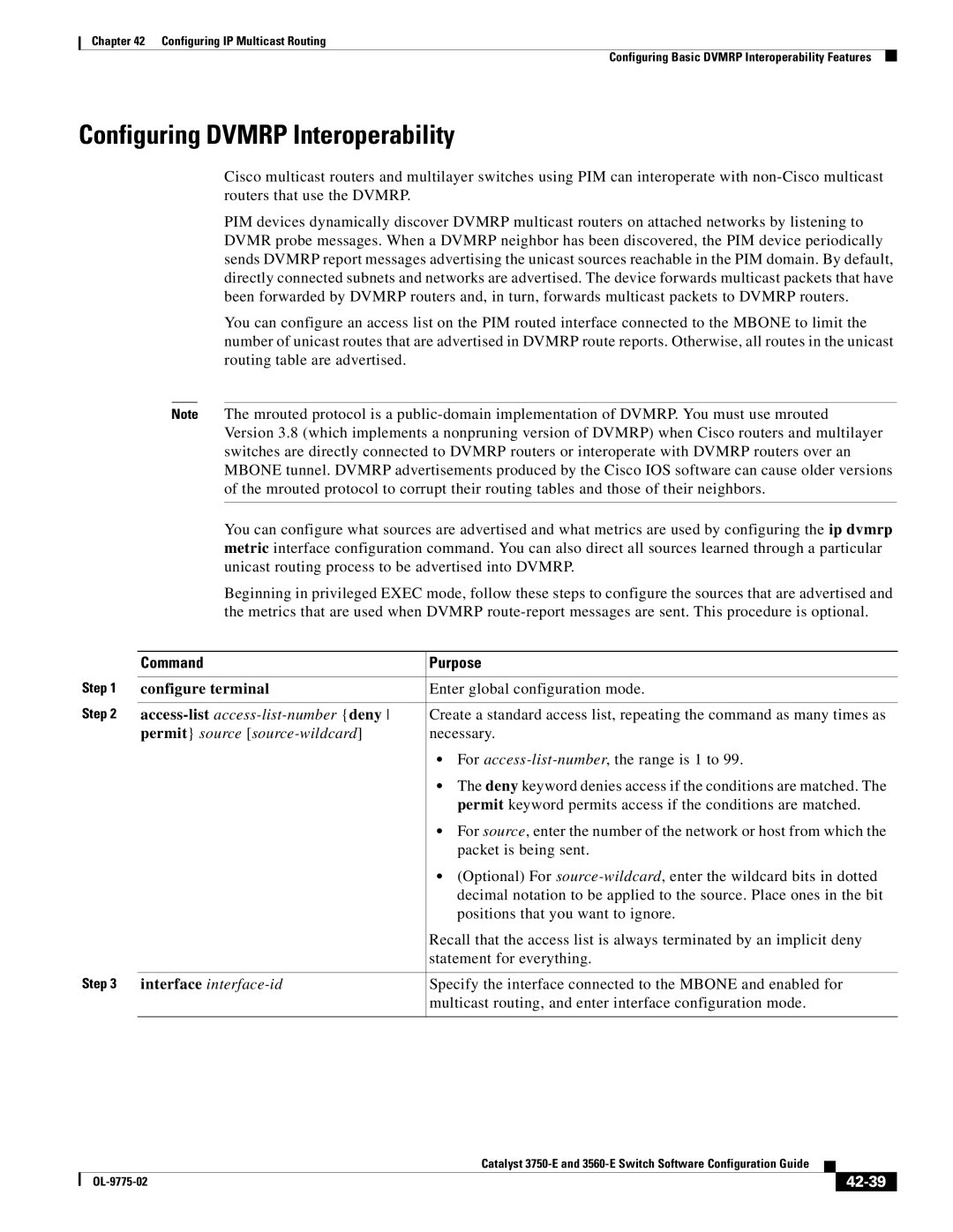 Cisco Systems 3750E manual Configuring Dvmrp Interoperability, 42-39 