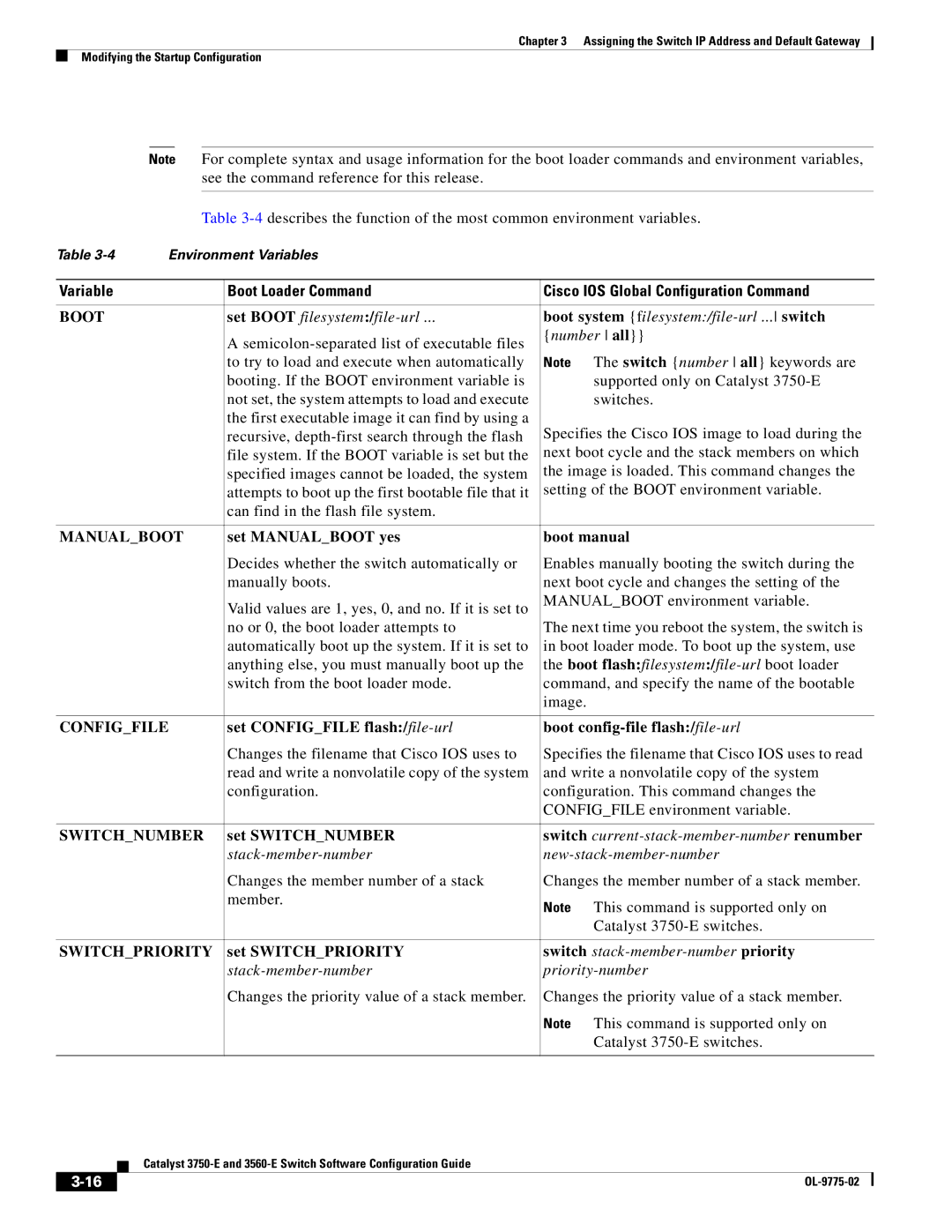 Cisco Systems 3750E Set Manualboot yes Boot manual, Set Switchnumber, Switch current-stack-member-number renumber 