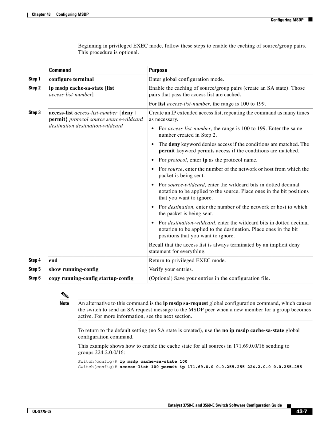 Cisco Systems 3750E manual Ip msdp cache-sa-state list, 43-7 