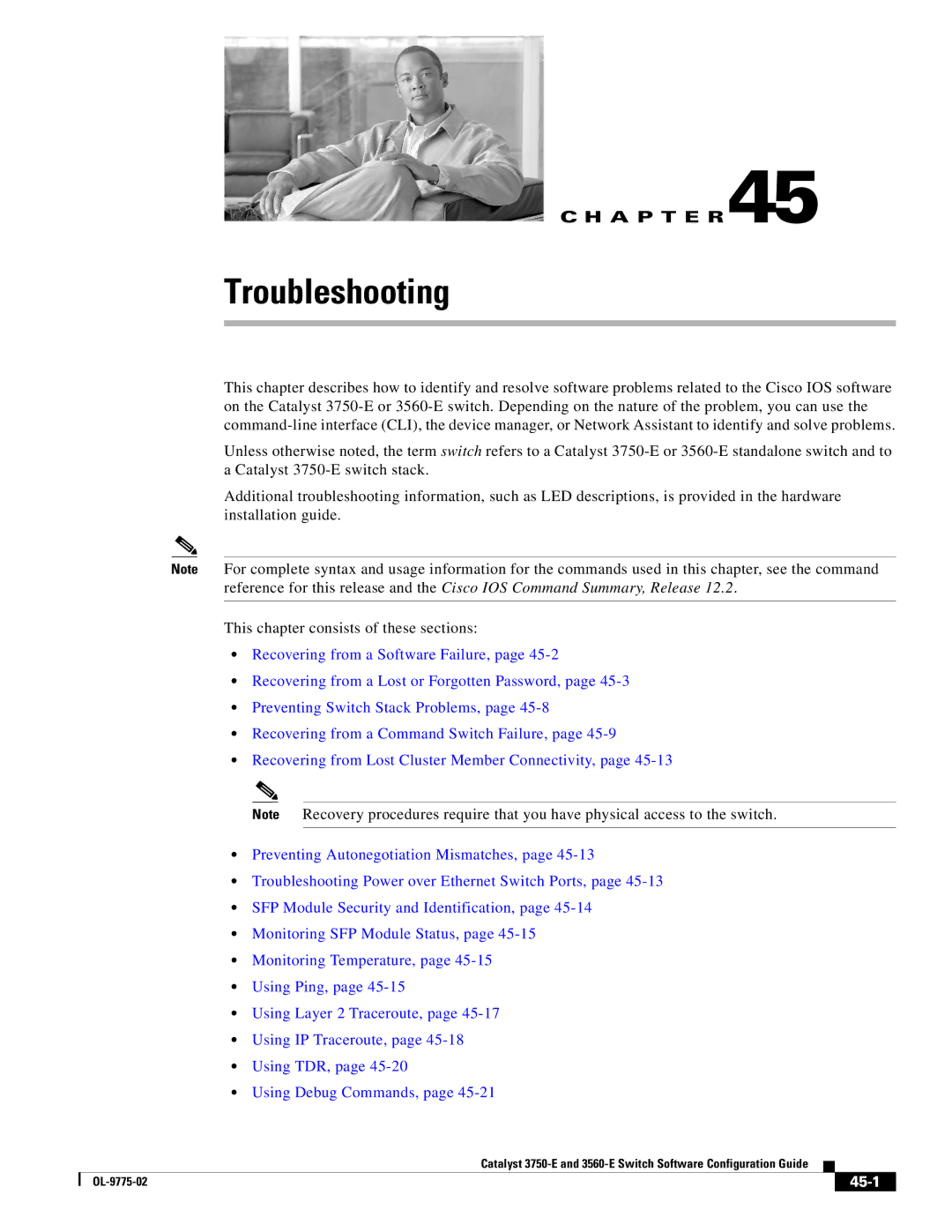 Cisco Systems 3750E manual Troubleshooting, 45-1 