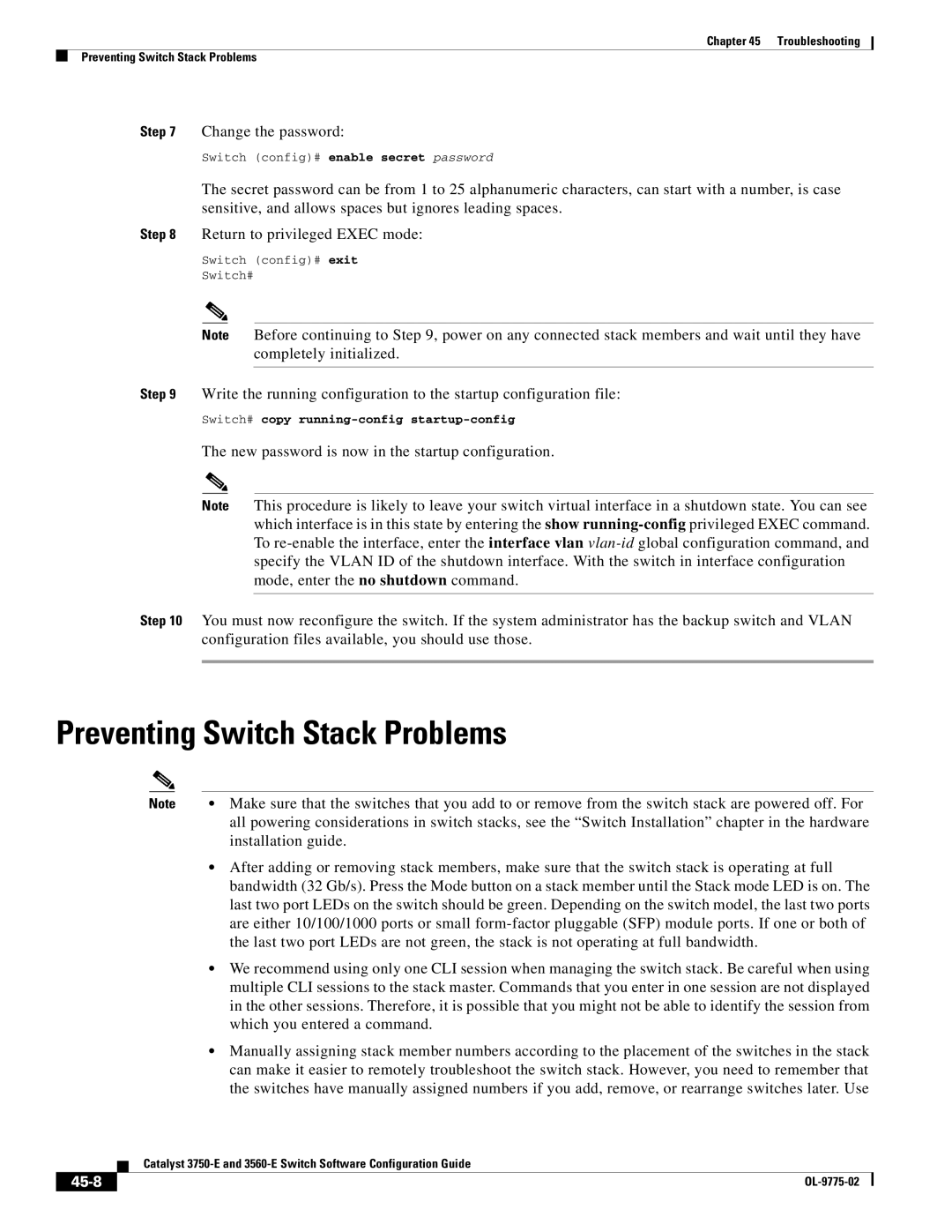 Cisco Systems 3750E manual Preventing Switch Stack Problems, 45-8 