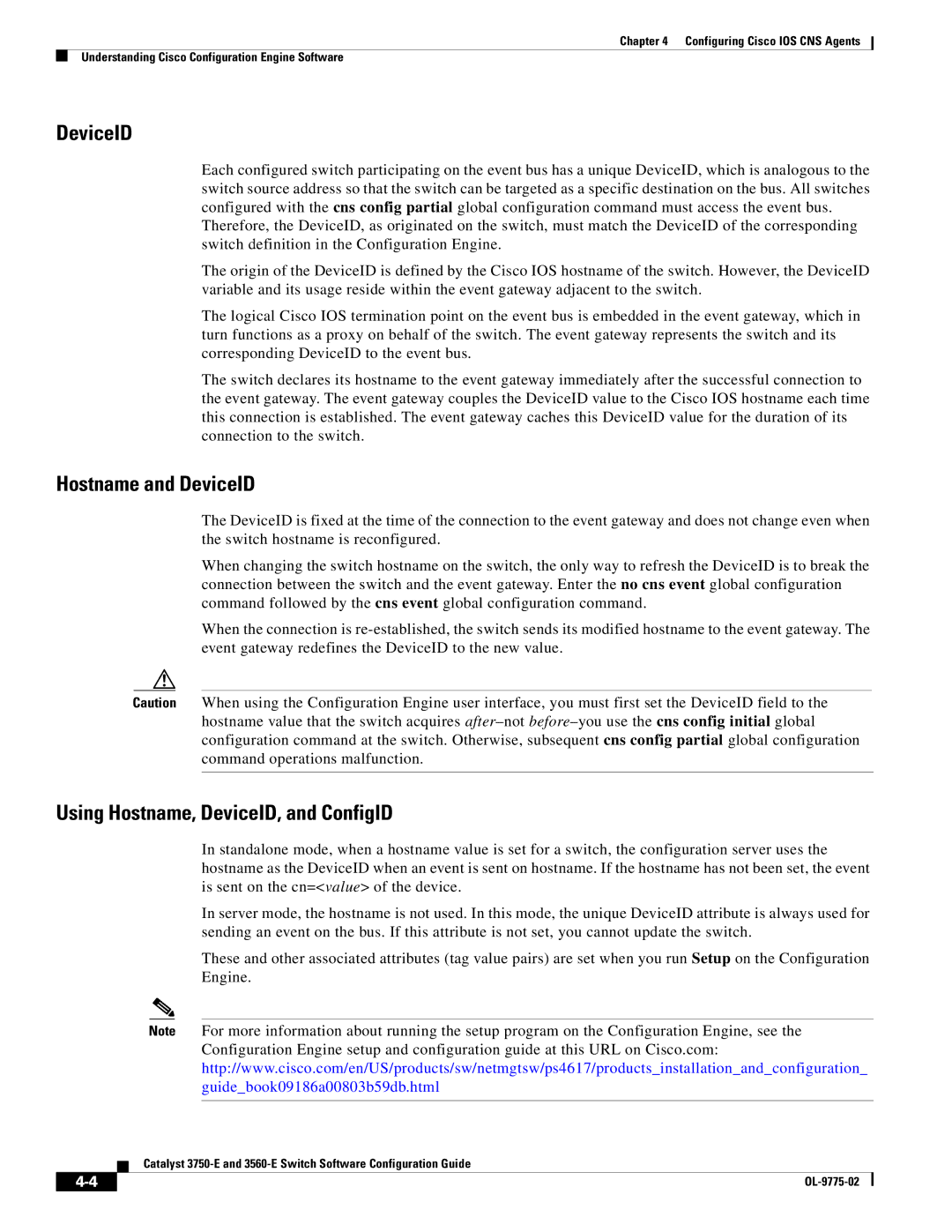 Cisco Systems 3750E manual Hostname and DeviceID, Using Hostname, DeviceID, and ConfigID 