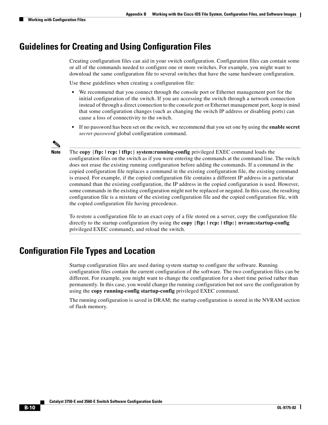 Cisco Systems 3750E manual Guidelines for Creating and Using Configuration Files, Configuration File Types and Location 